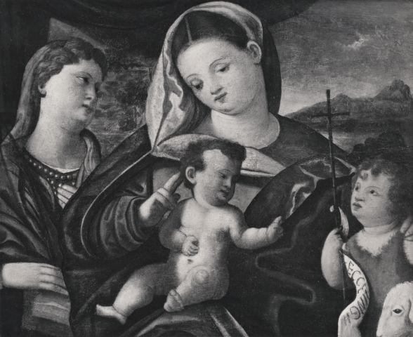 Guerra, Antonio — Scuola veneta del sec. XVI. Belliniano. Madonna col Bambino S. Giovannino e S. Caterina — insieme